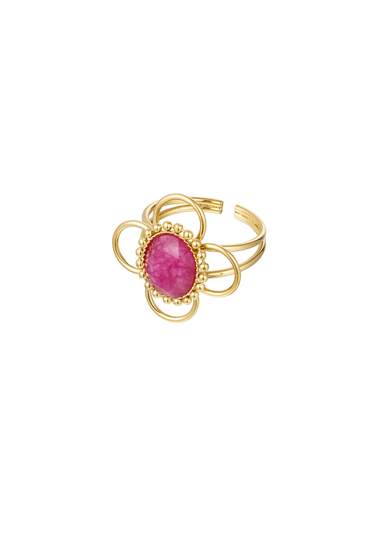 Gold Classy Stone Flower Ring / Fuchsia