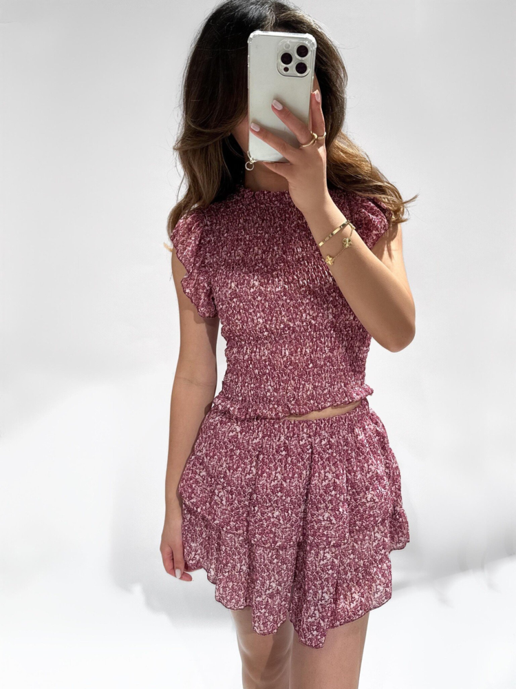 Mayu Smock Crop Top / Burgundy Pink