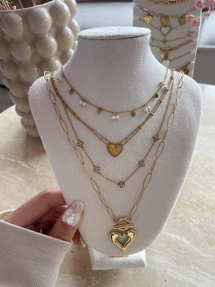 Gold Open Heart Linked Necklace