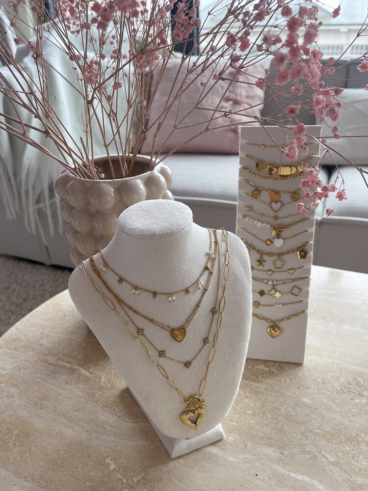 Gold Textured Heart Dots Necklace