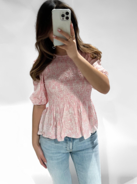 Cherie Smock Top / Floral Pink
