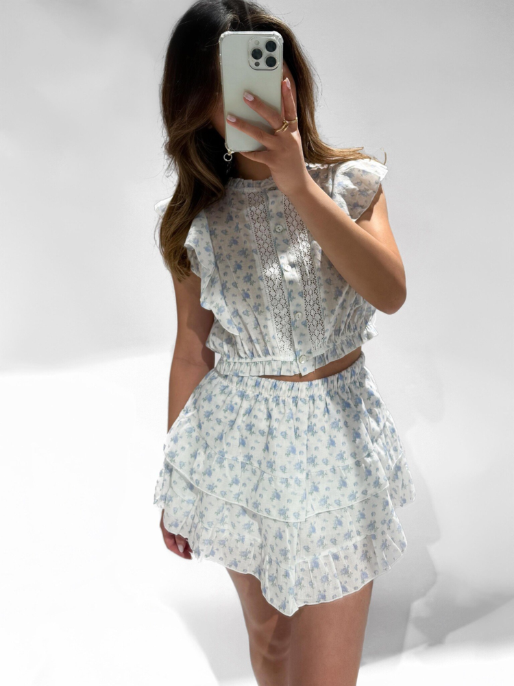 Rosalie Flower Crop Top / Blue