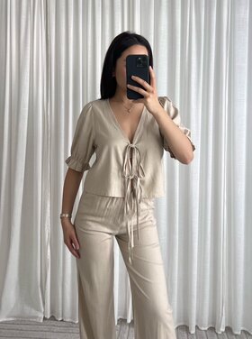 Joa Linen Bow Top / Beige