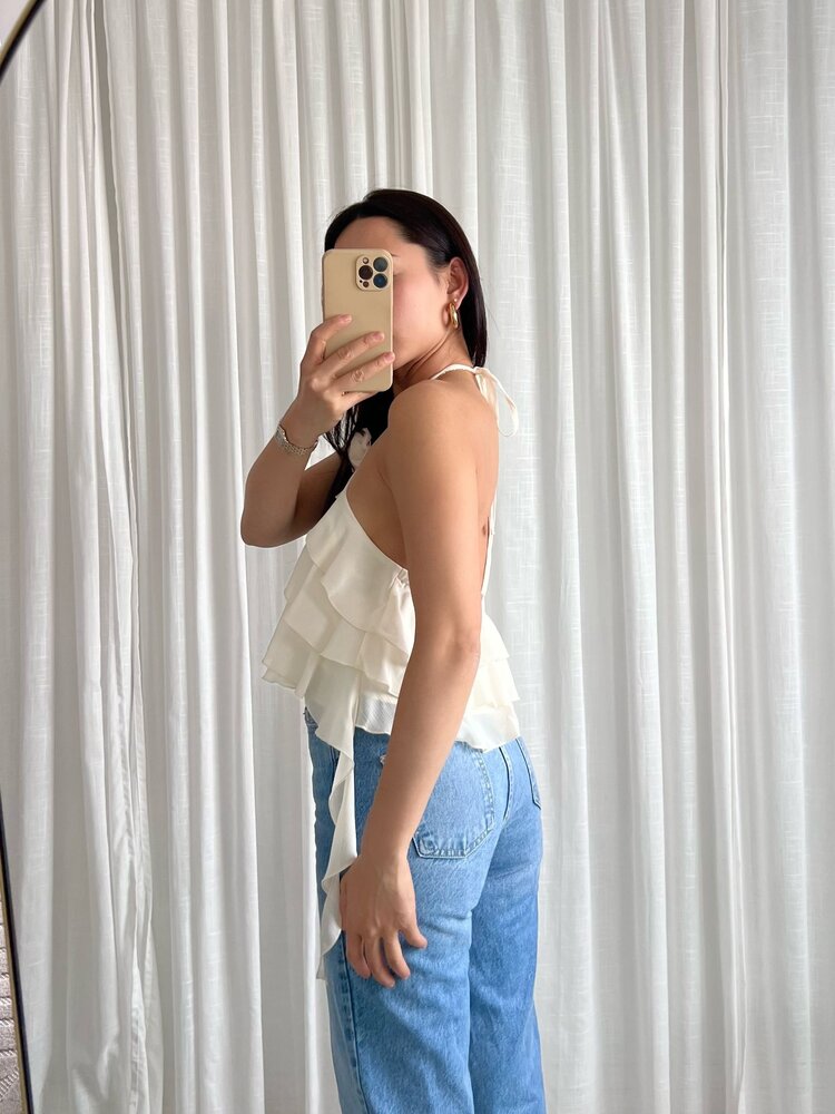 Cici Flower Ruffle Halter Top / Cream