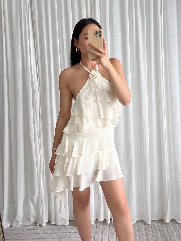 Cici Flower Ruffle Halter Top / Cream