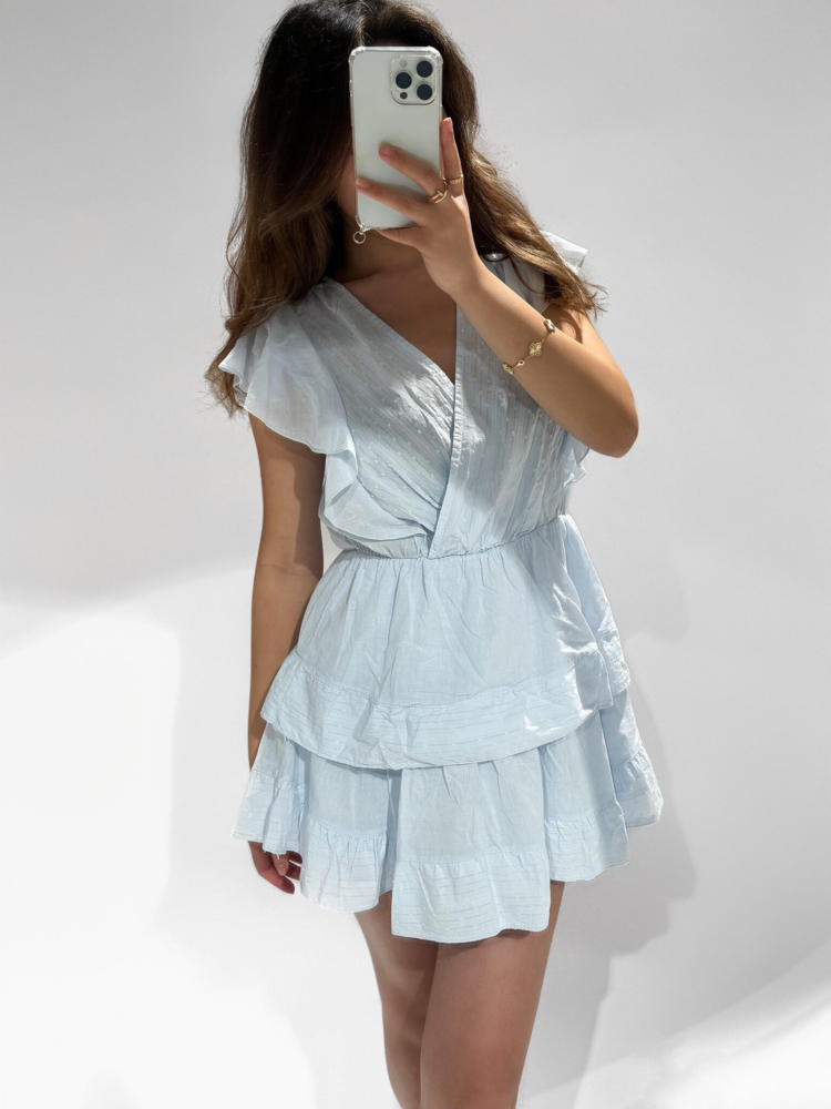 Natalia Embroidered Ruffle Dress / Light Blue