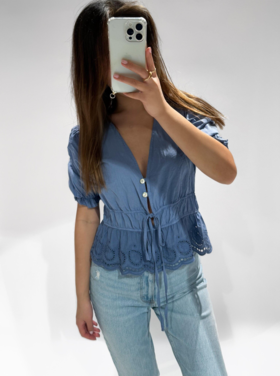Brandy Bow Top / Denim Blue