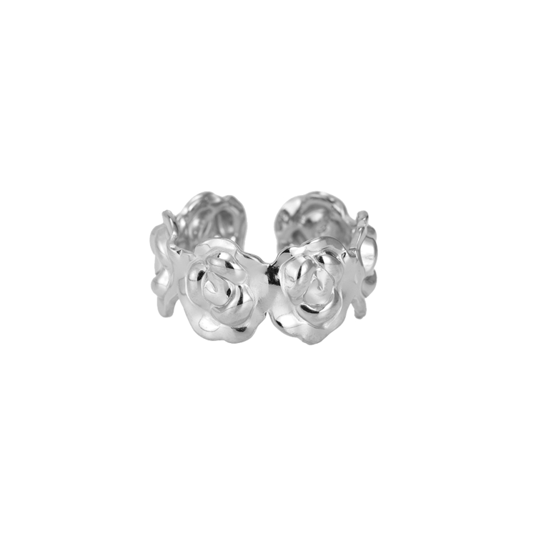 Silver Cute Roses Ring