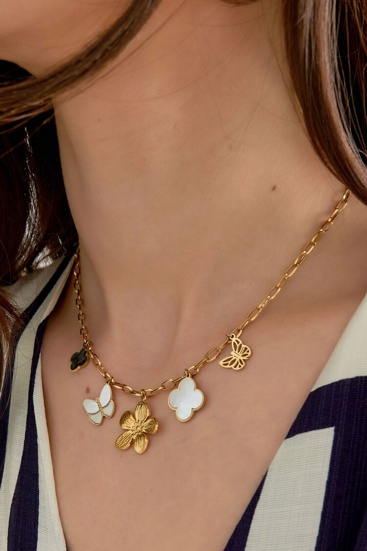Gold Flower & Butterfly Charm Necklace