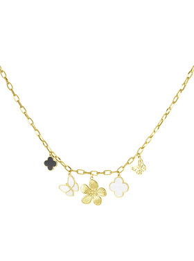 Gold Flower & Butterfly Charm Necklace