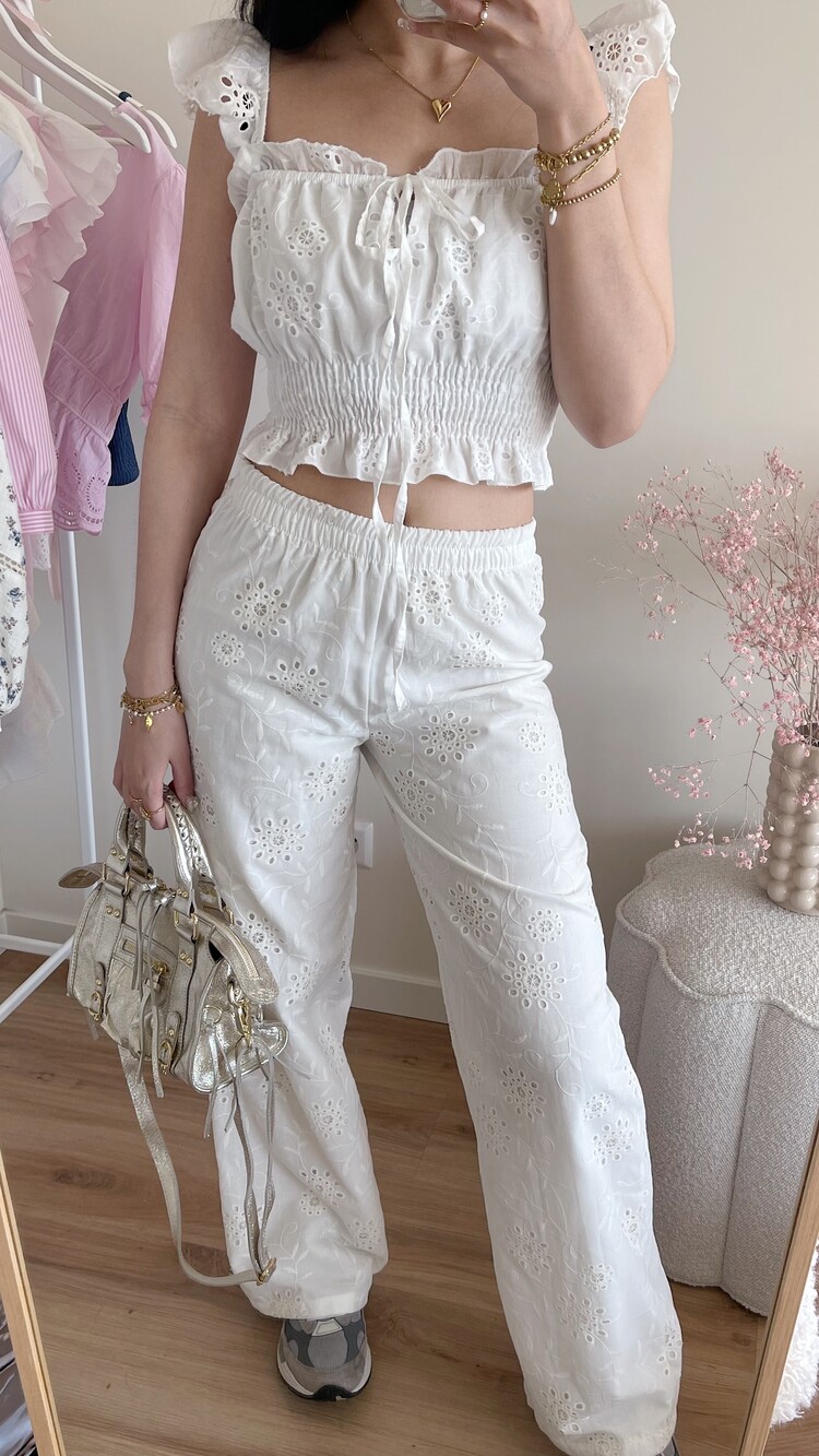 Yasmin Embroidered Trousers / White