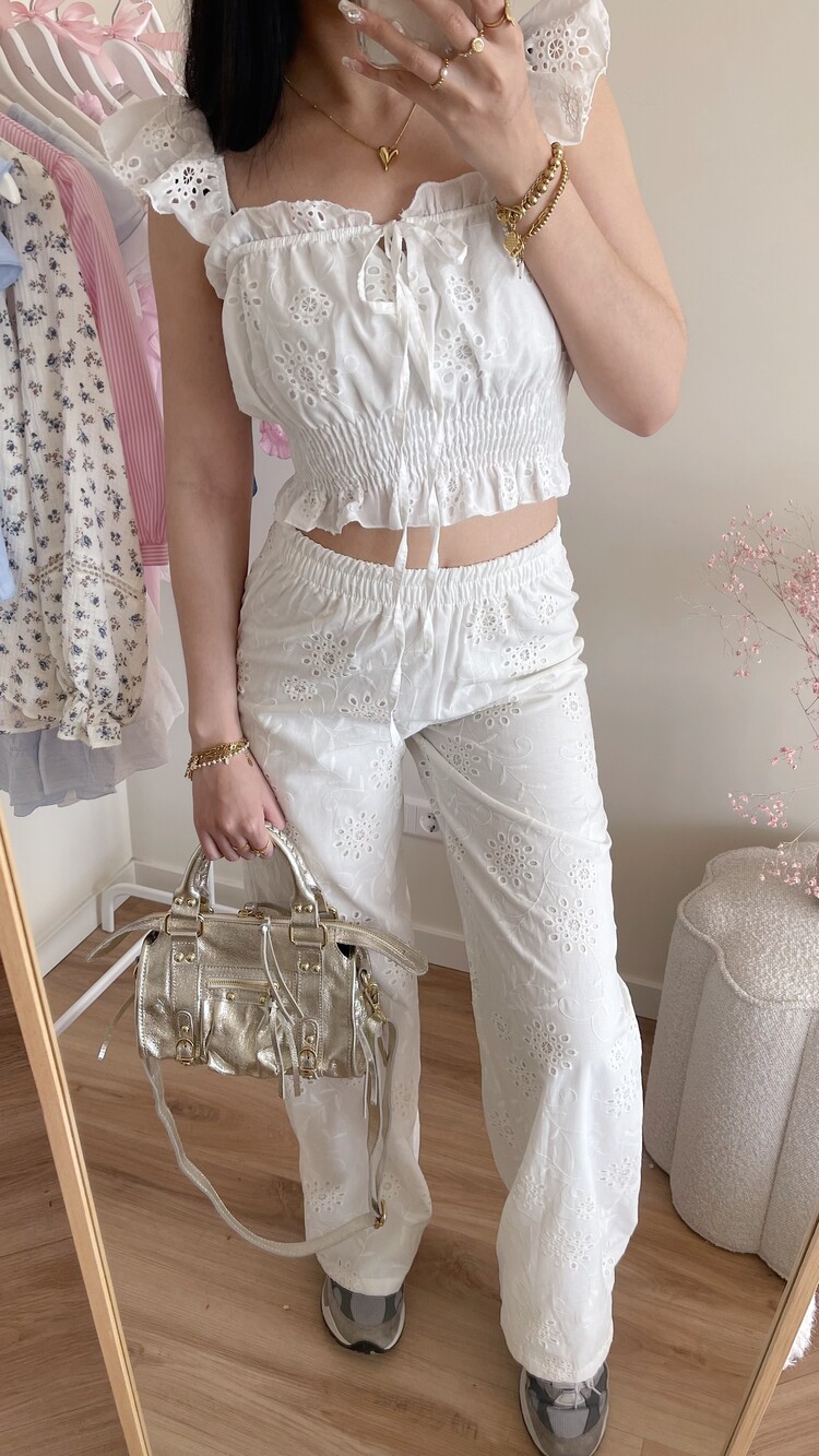 Yasmin Embroidered Trousers / White