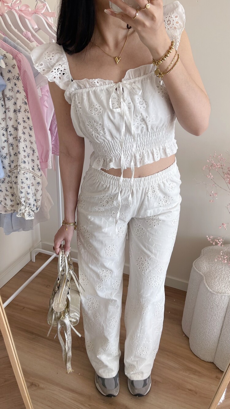 Yasmin Embroidered Trousers / White