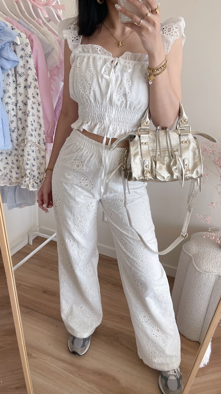 Yasmin Embroidered Trousers / White