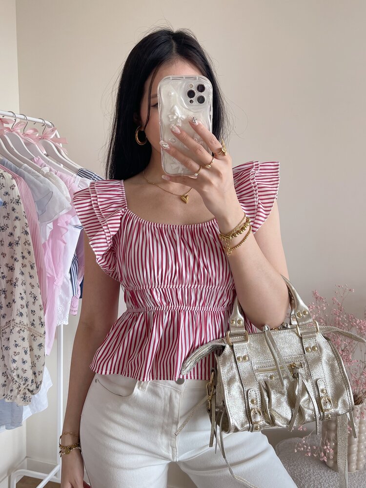 Yulla Striped Peplum Top / Red