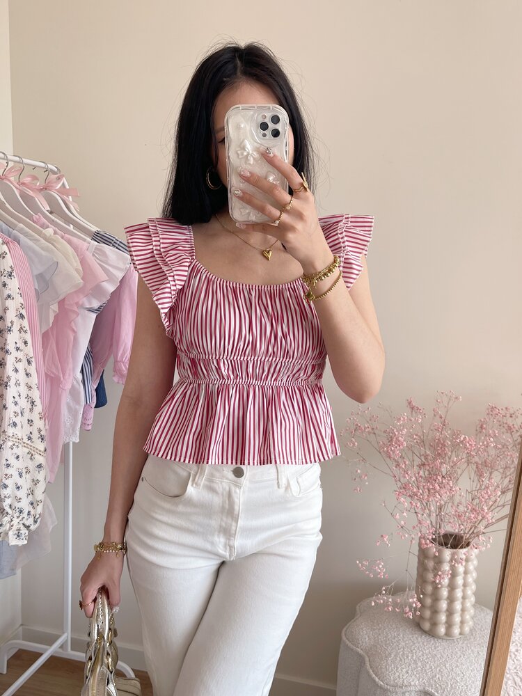 Yulla Striped Peplum Top / Red