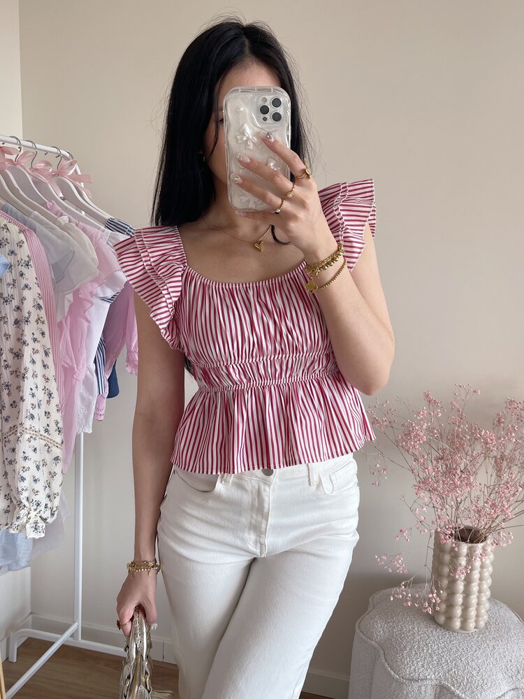 Yulla Striped Peplum Top / Red