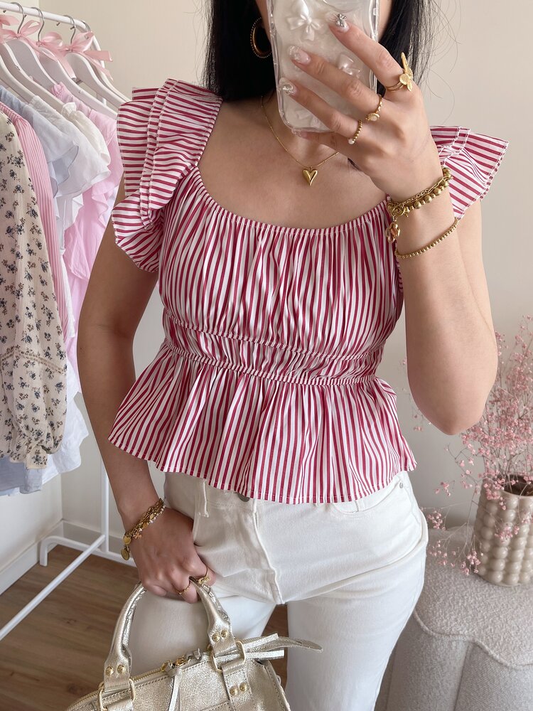 Yulla Striped Peplum Top / Red