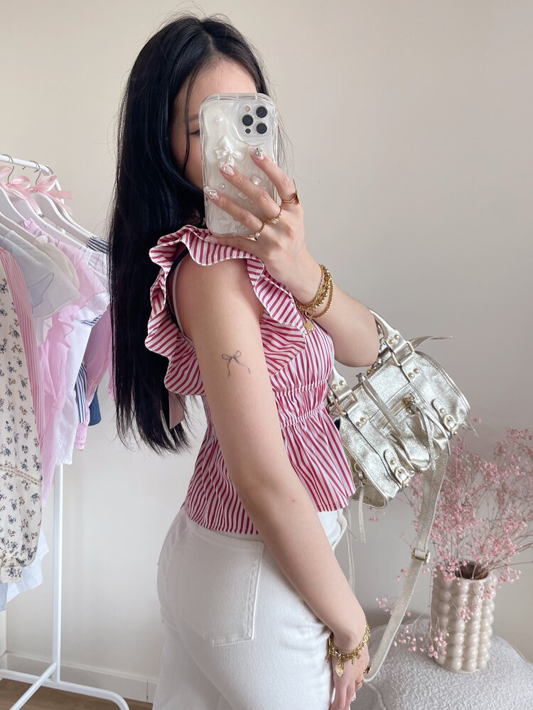 Yulla Striped Peplum Top / Red