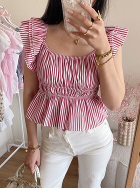 Yulla Striped Peplum Top / Red