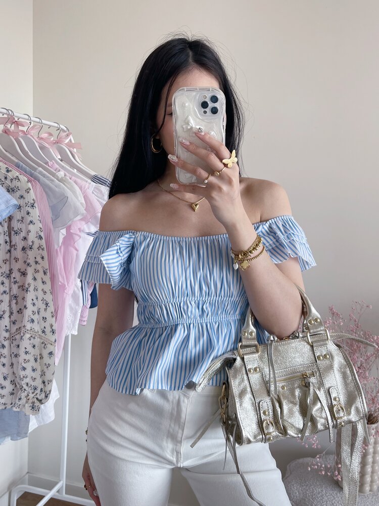 Yulla Striped Peplum Top / Light Blue