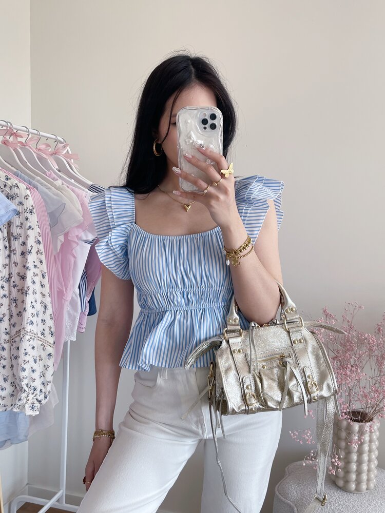 Yulla Striped Peplum Top / Light Blue