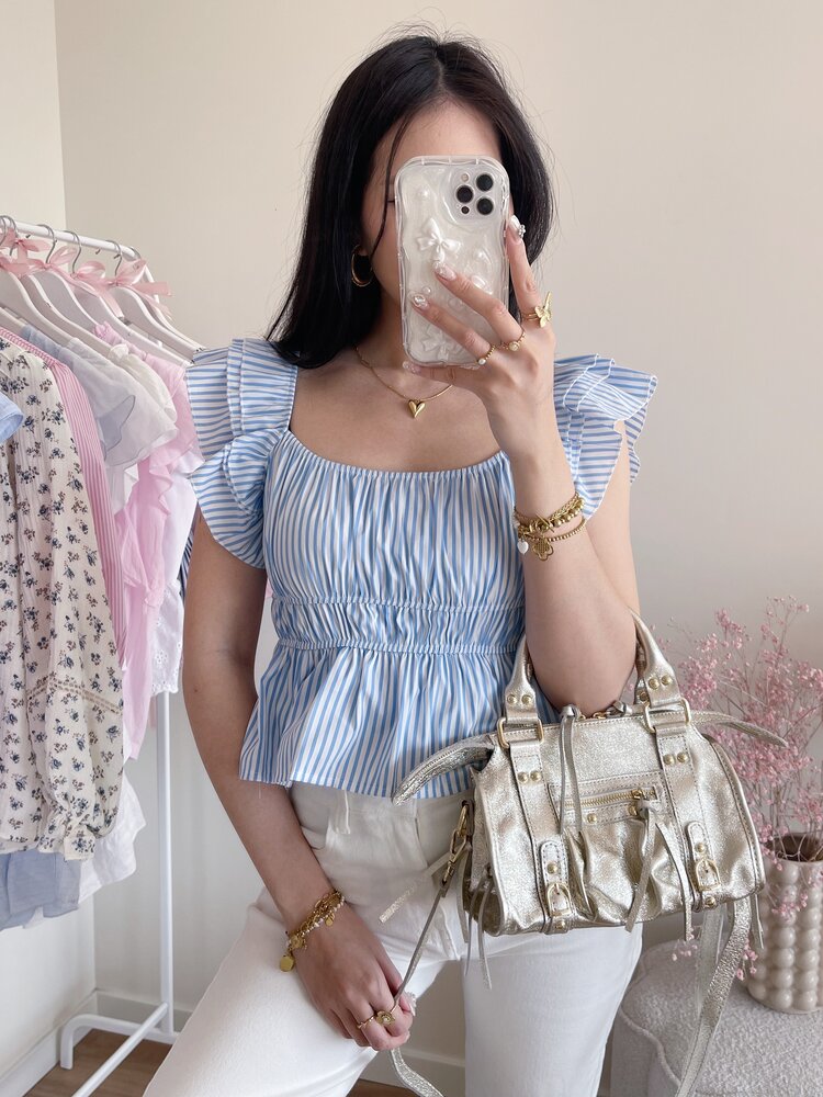 Yulla Striped Peplum Top / Light Blue