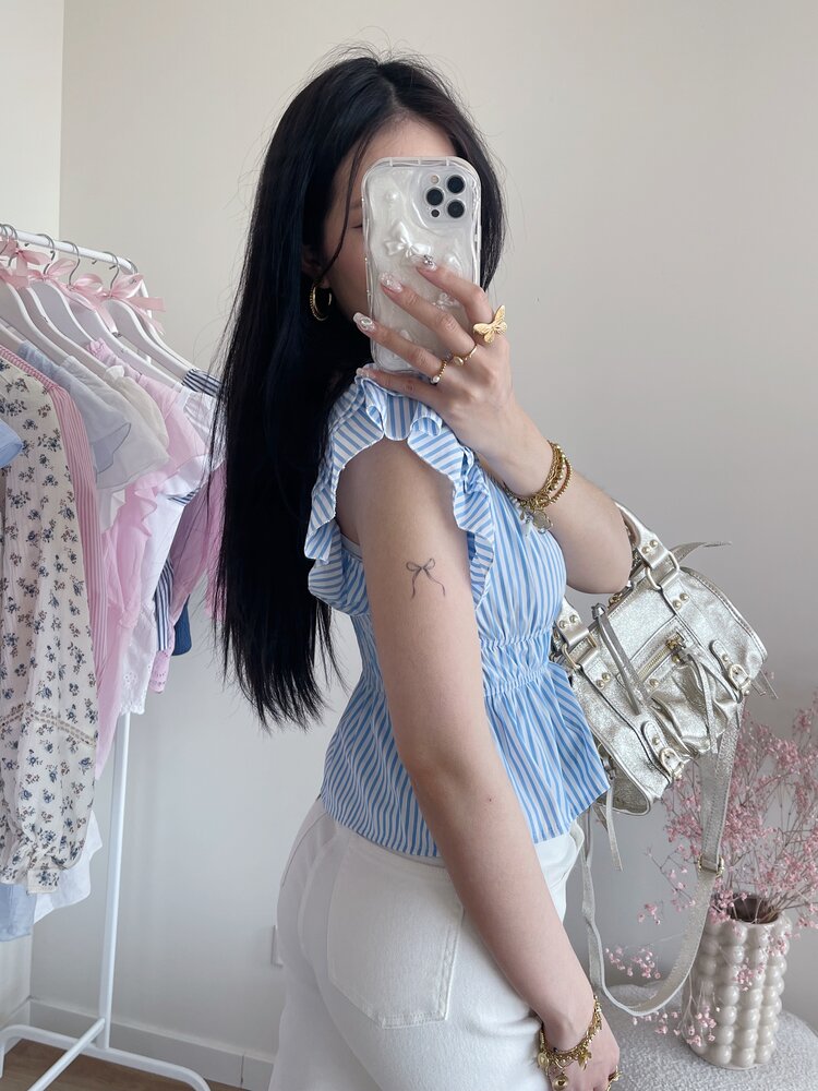 Yulla Striped Peplum Top / Light Blue