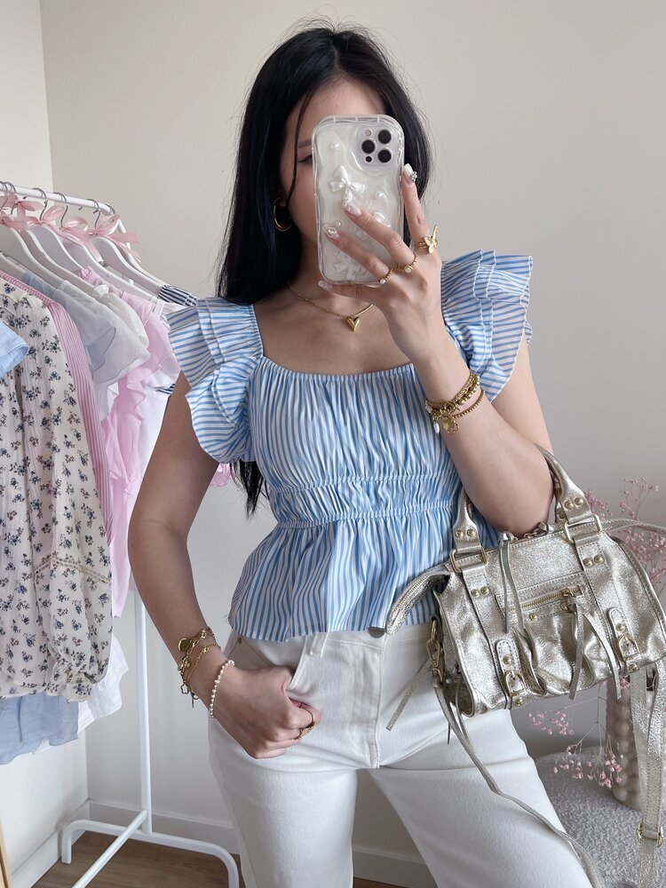 Yulla Striped Peplum Top / Light Blue