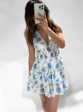 Helene Floral Halter Dress / Blue