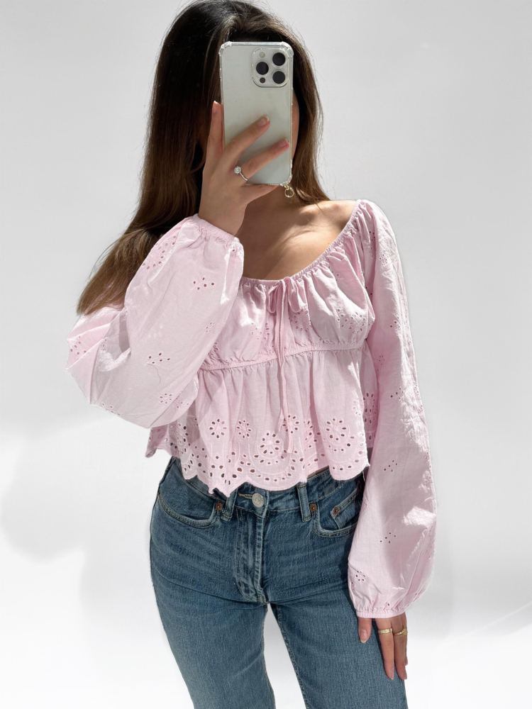 Nomi Embroidered Blouse / Baby Pink