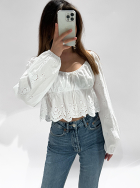 Nomi Embroidered Blouse / White