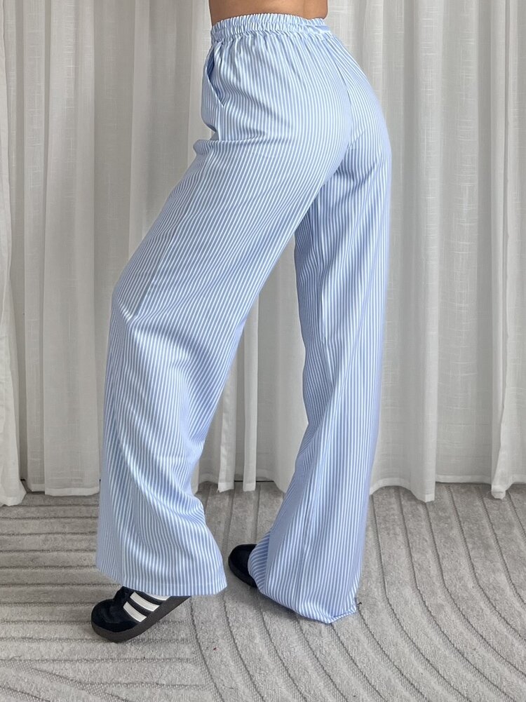 Sally Striped Flowy Trousers / Blue