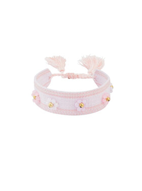 Flower Beads Fabric Bracelet / Light Pink