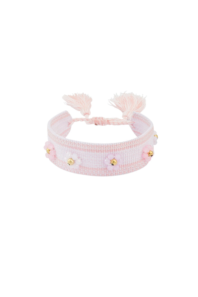 Flower Beads Fabric Bracelet / Light Pink