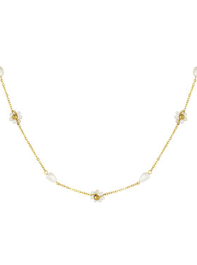 Gold Cute Flower Pearl Charm Necklace