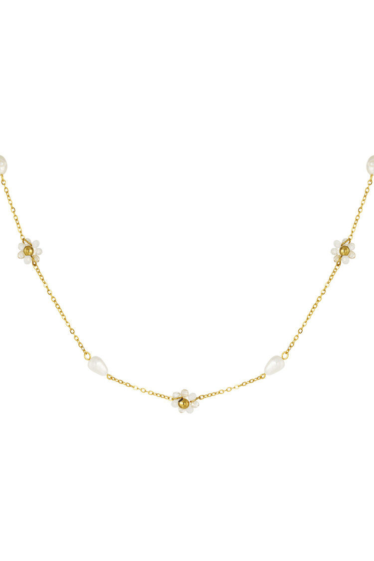 Gold Cute Flower Pearl Charm Necklace