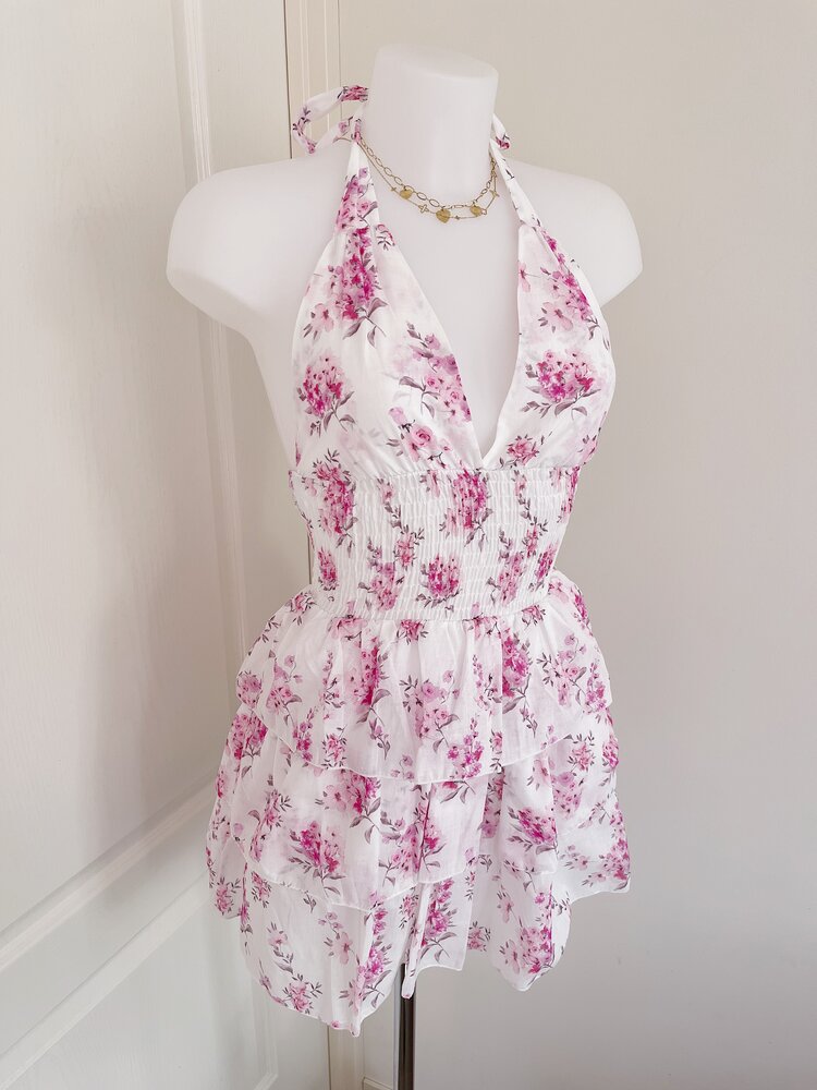 Helene Floral Halter Dress / Pink