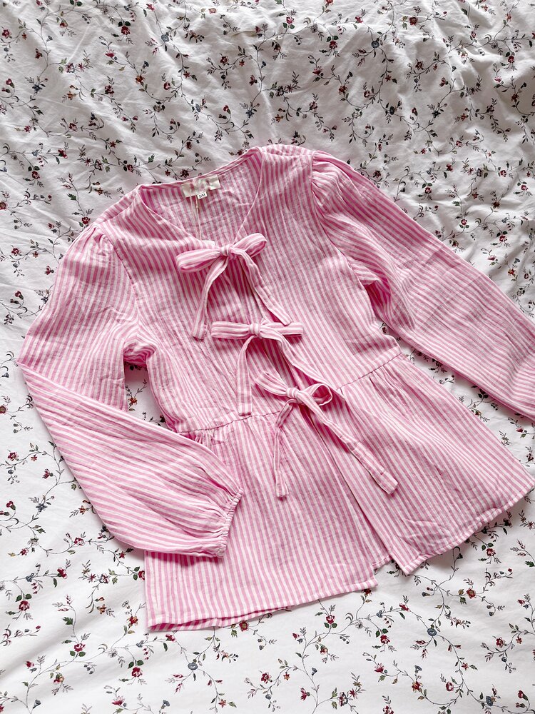 Thanya Striped Bow Top / Pink