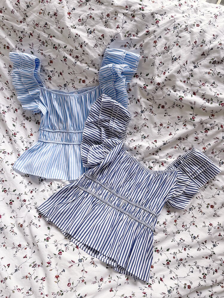 Yulla Striped Peplum Top / Light Blue