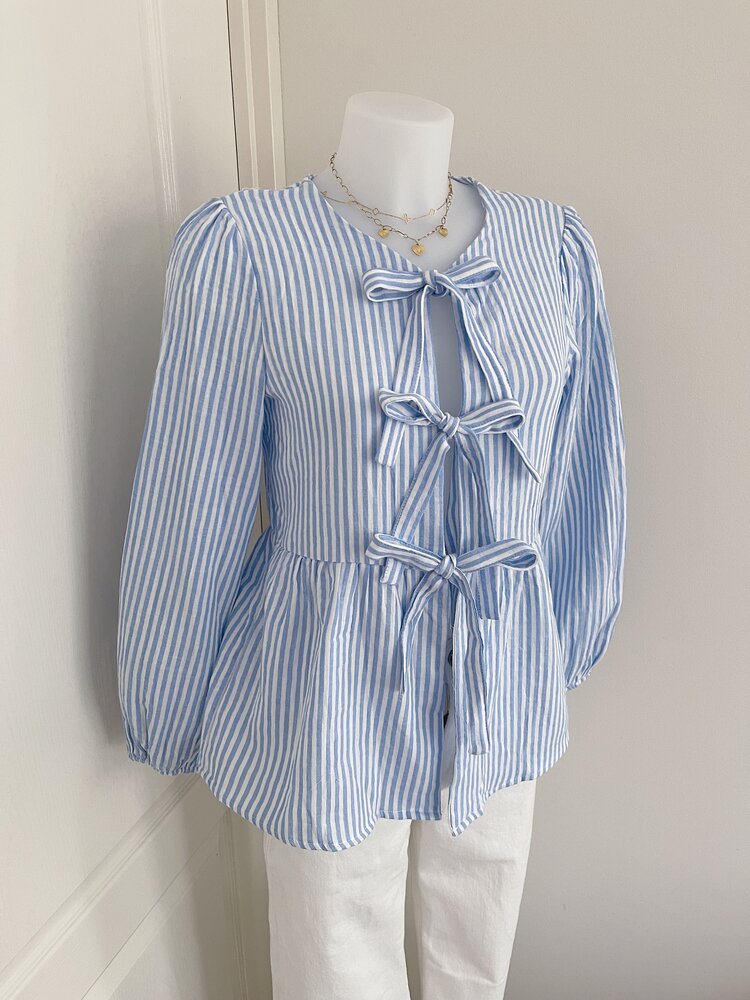 Thanya Striped Bow Top / Blue