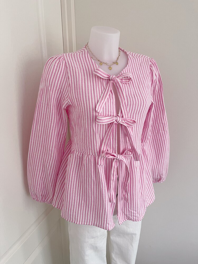 Thanya Striped Bow Top / Pink