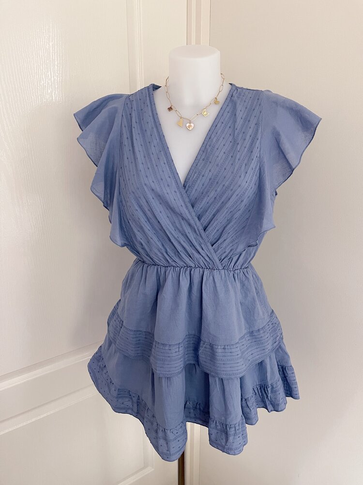 Natalia Embroidered Ruffle Dress / Denim Blue