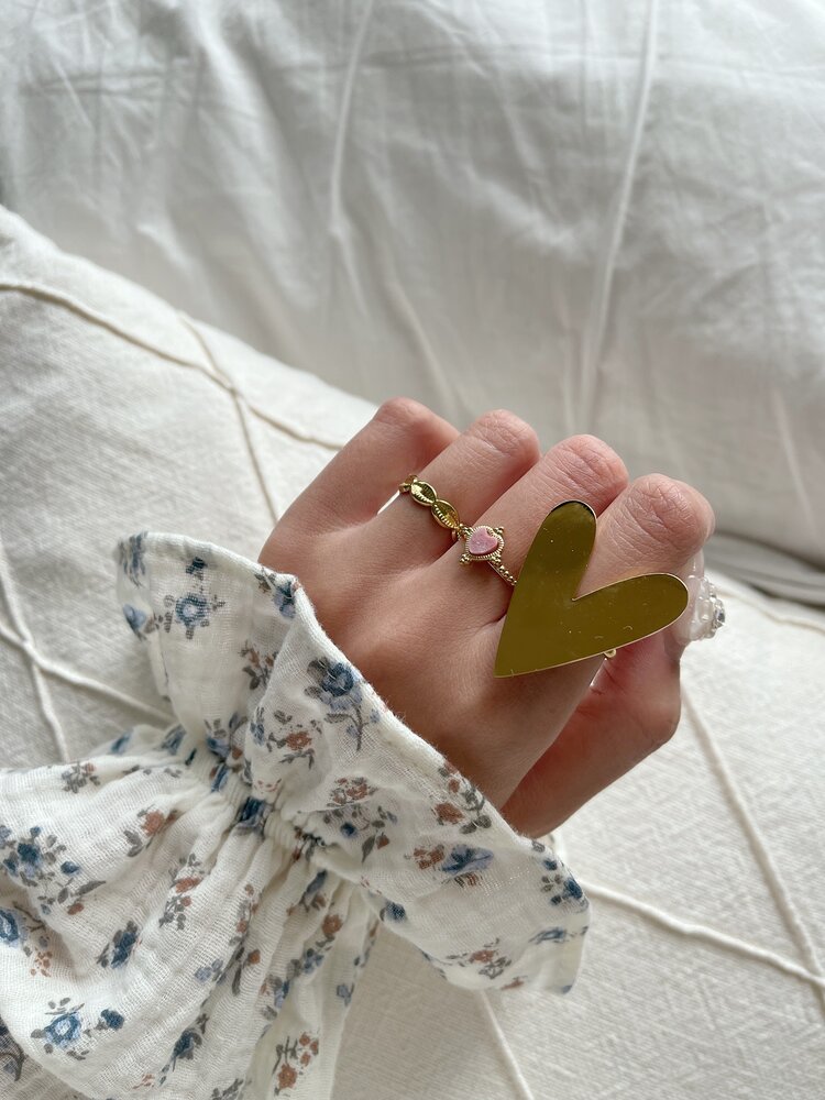 Silver Love Punch Heart Ring