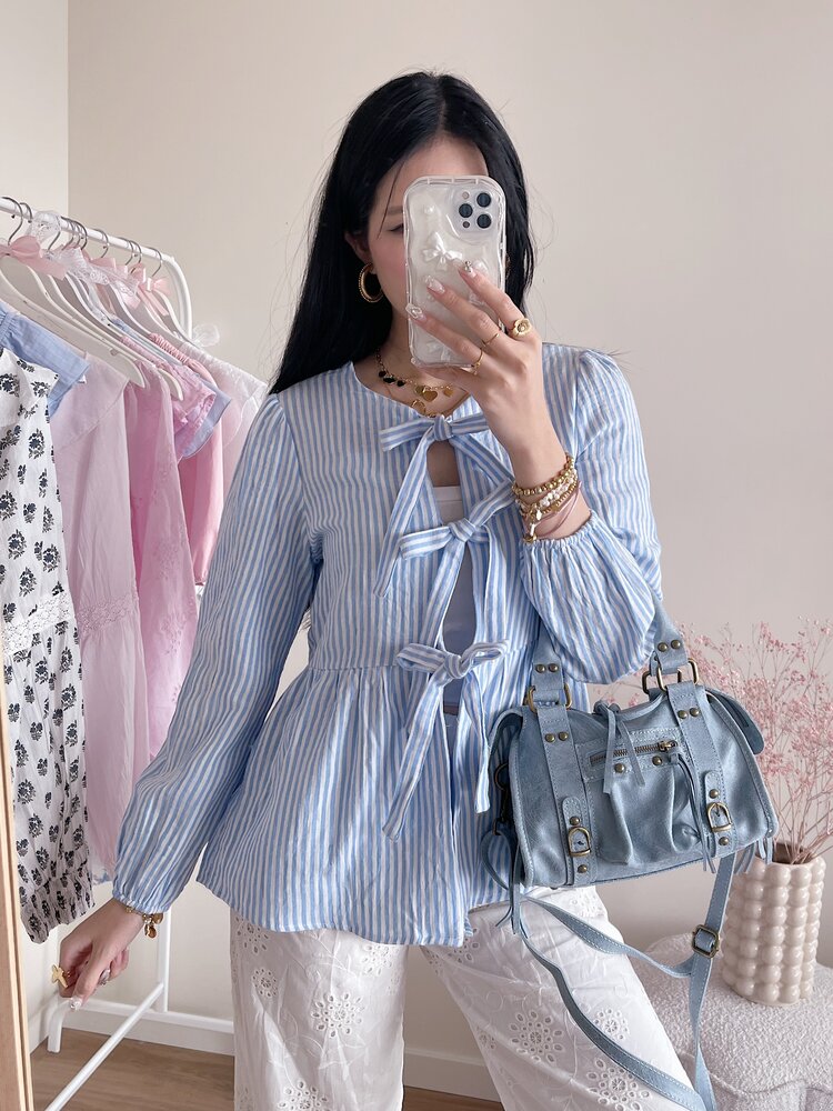 Thanya Striped Bow Top / Blue
