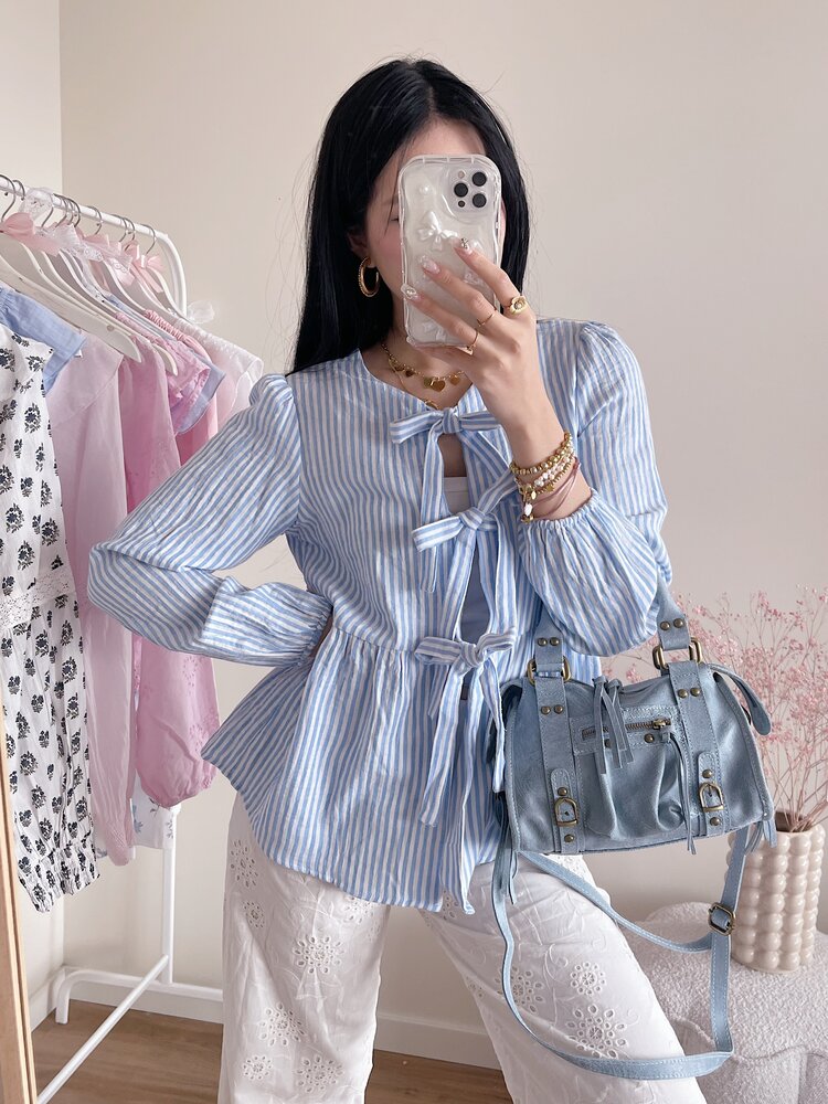 Thanya Striped Bow Top / Blue