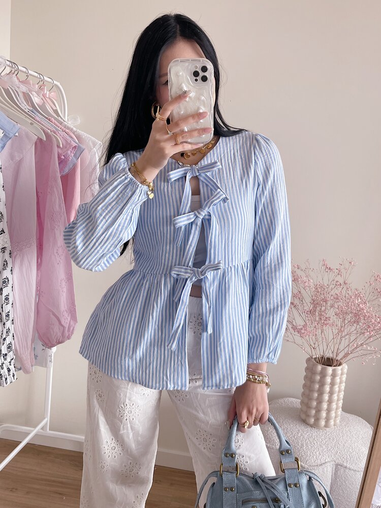 Thanya Striped Bow Top / Blue