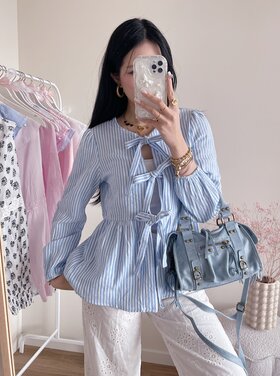Thanya Striped Bow Top / Blue