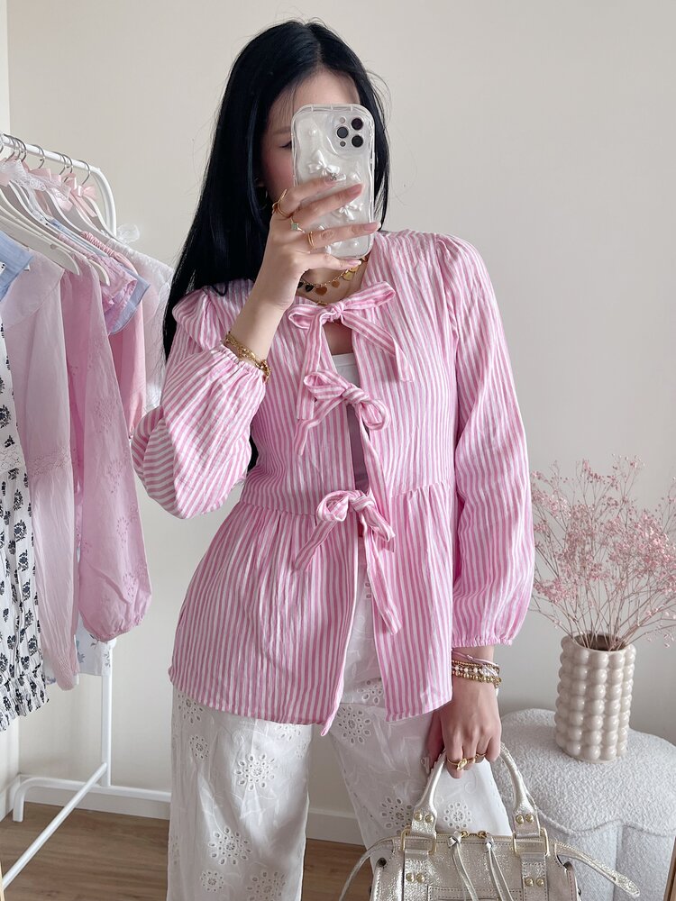Thanya Striped Bow Top / Pink