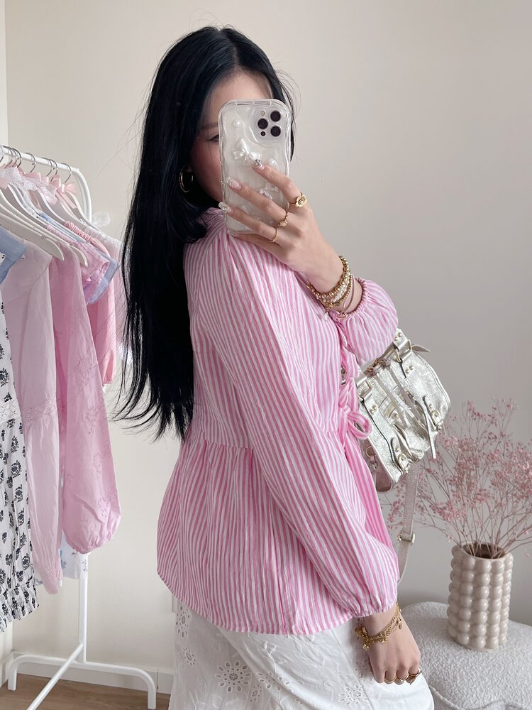 Thanya Striped Bow Top / Pink